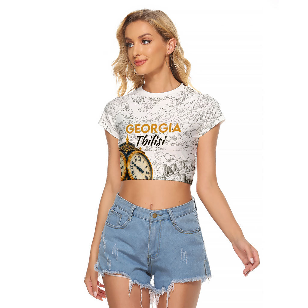Georgia Tbilisi Clock Tower Raglan Cropped T Shirt Kartlis Deda Vintage Sketch Style