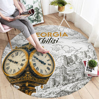 Georgia Tbilisi Clock Tower Round Carpet Kartlis Deda Vintage Sketch Style