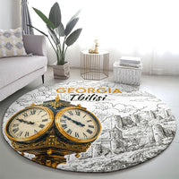 Georgia Tbilisi Clock Tower Round Carpet Kartlis Deda Vintage Sketch Style