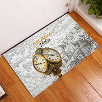 Georgia Tbilisi Clock Tower Rubber Doormat Kartlis Deda Vintage Sketch Style