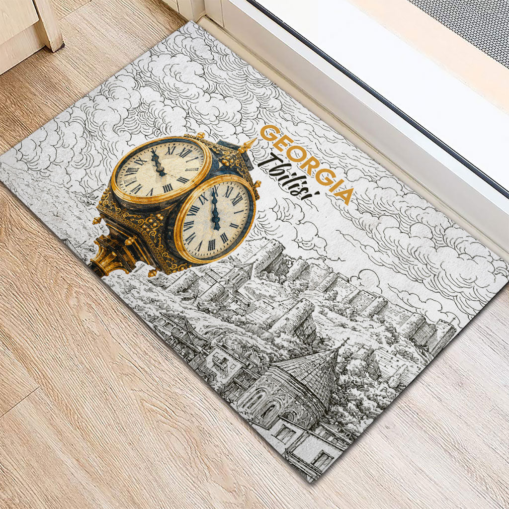 Georgia Tbilisi Clock Tower Rubber Doormat Kartlis Deda Vintage Sketch Style