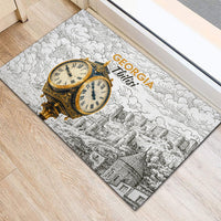 Georgia Tbilisi Clock Tower Rubber Doormat Kartlis Deda Vintage Sketch Style