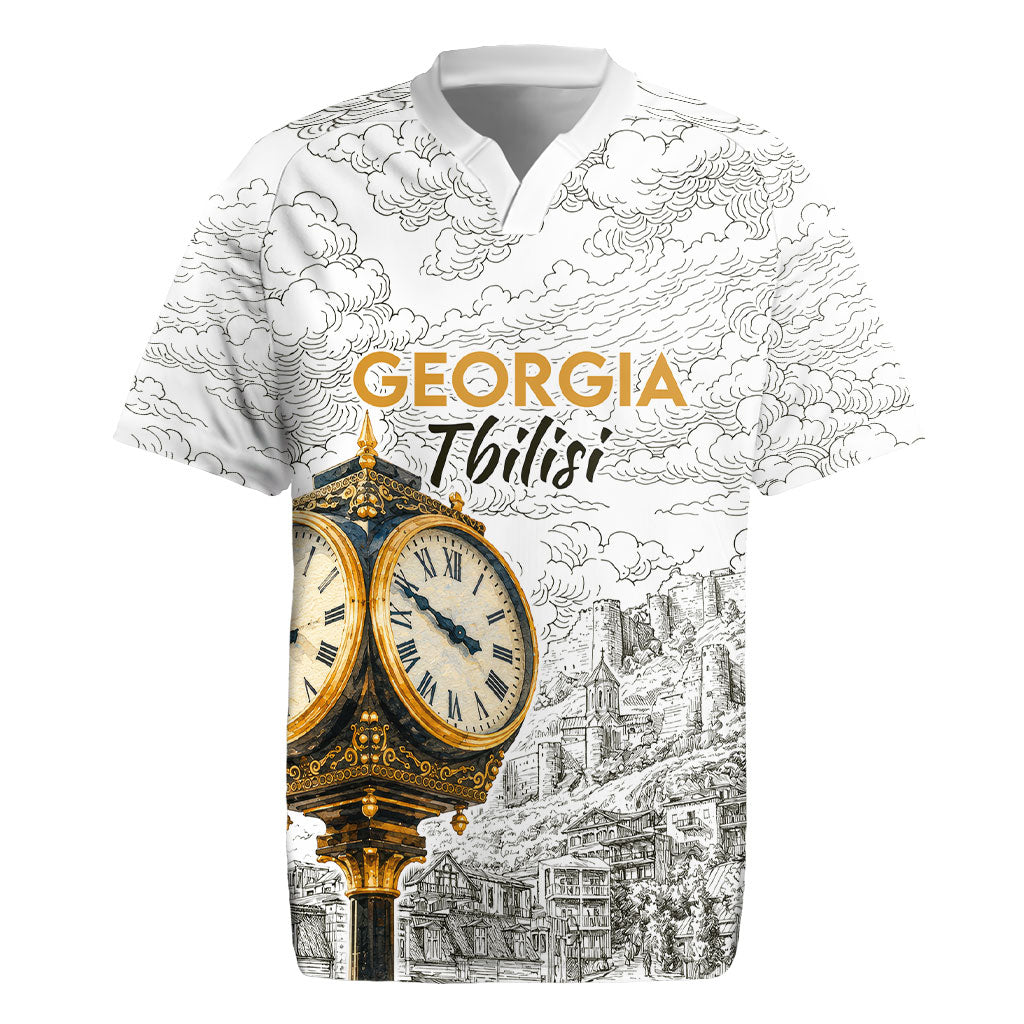 Georgia Tbilisi Clock Tower Rugby Jersey Kartlis Deda Vintage Sketch Style