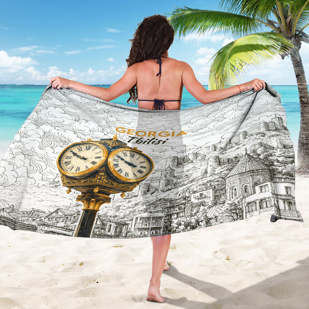 Georgia Tbilisi Clock Tower Sarong Kartlis Deda Vintage Sketch Style