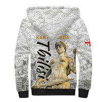 Georgia Tbilisi Clock Tower Sherpa Hoodie Kartlis Deda Vintage Sketch Style
