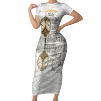 Georgia Tbilisi Clock Tower Short Sleeve Bodycon Dress Kartlis Deda Vintage Sketch Style