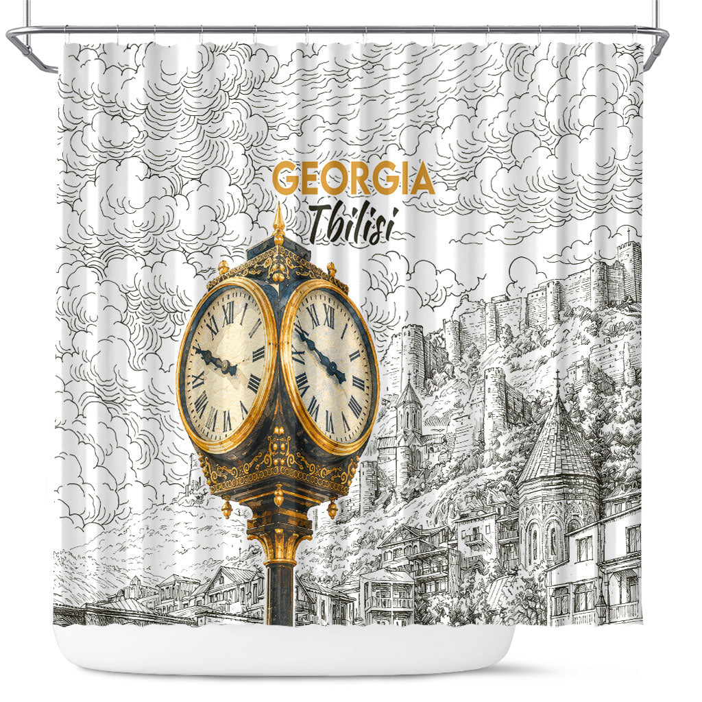 Georgia Tbilisi Clock Tower Shower Curtain Kartlis Deda Vintage Sketch Style