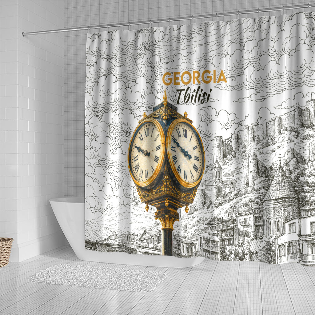 Georgia Tbilisi Clock Tower Shower Curtain Kartlis Deda Vintage Sketch Style