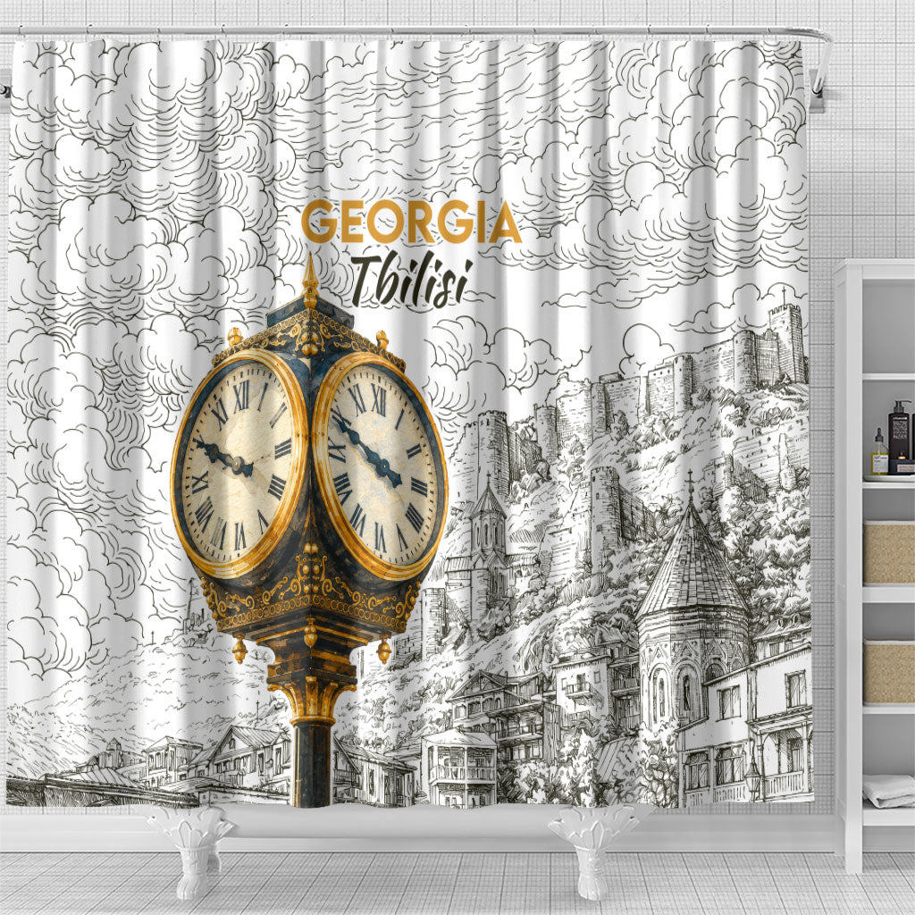 Georgia Tbilisi Clock Tower Shower Curtain Kartlis Deda Vintage Sketch Style