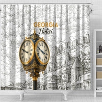 Georgia Tbilisi Clock Tower Shower Curtain Kartlis Deda Vintage Sketch Style