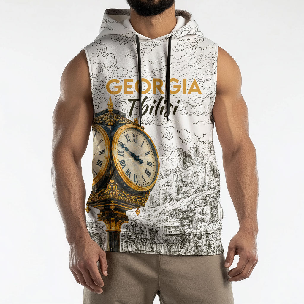 Georgia Tbilisi Clock Tower Sleeveless Hoodie Kartlis Deda Vintage Sketch Style