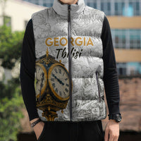Georgia Tbilisi Clock Tower Sleeveless Puffer Jacket Kartlis Deda Vintage Sketch Style