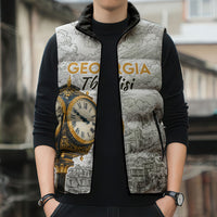 Georgia Tbilisi Clock Tower Sleeveless Puffer Jacket Kartlis Deda Vintage Sketch Style