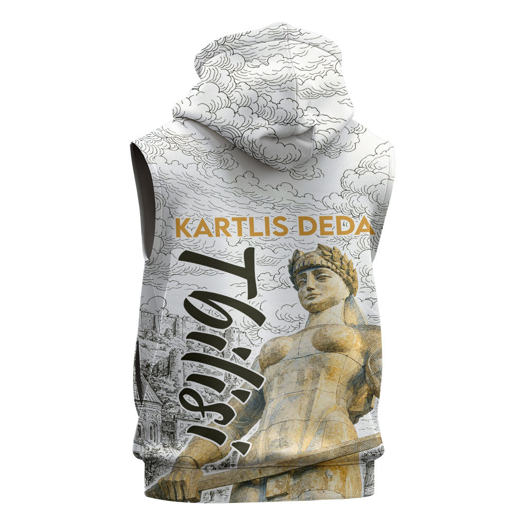 Georgia Tbilisi Clock Tower Sleeveless Zip Hoodie Kartlis Deda Vintage Sketch Style