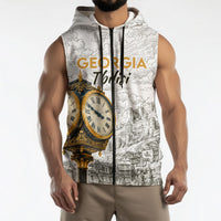 Georgia Tbilisi Clock Tower Sleeveless Zip Hoodie Kartlis Deda Vintage Sketch Style