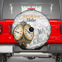 Georgia Tbilisi Clock Tower Spare Tire Cover Kartlis Deda Vintage Sketch Style