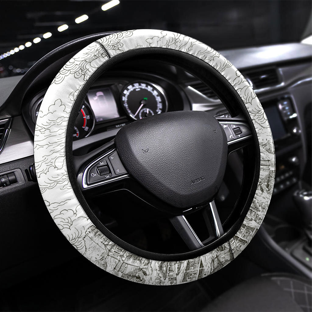Georgia Tbilisi Clock Tower Steering Wheel Cover Kartlis Deda Vintage Sketch Style