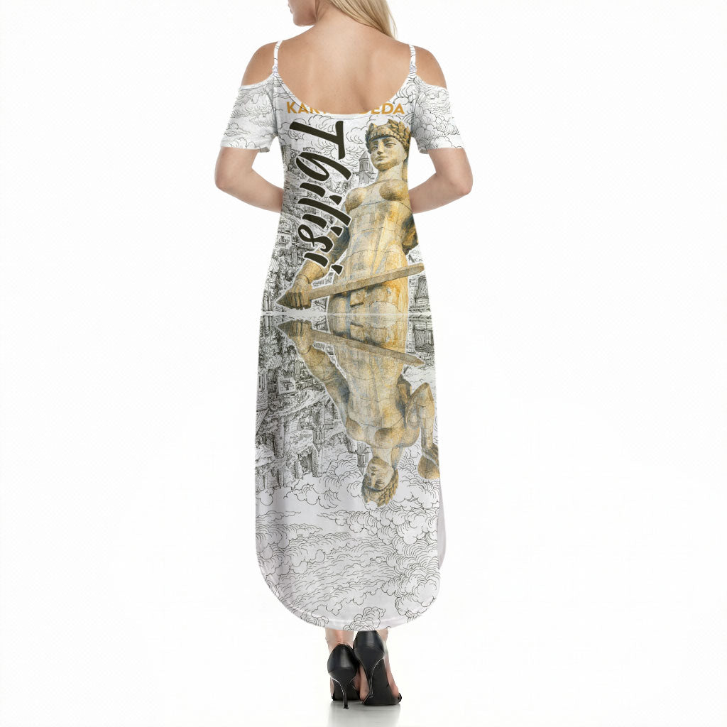 Georgia Tbilisi Clock Tower Summer Maxi Dress Kartlis Deda Vintage Sketch Style