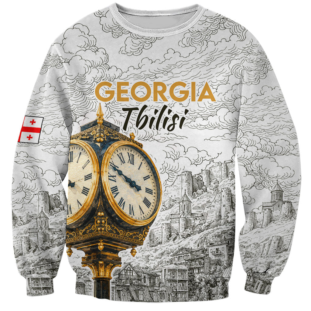 Georgia Tbilisi Clock Tower Sweatshirt Kartlis Deda Vintage Sketch Style
