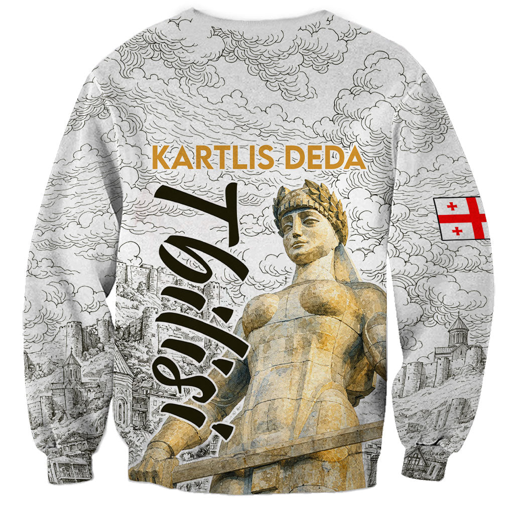 Georgia Tbilisi Clock Tower Sweatshirt Kartlis Deda Vintage Sketch Style