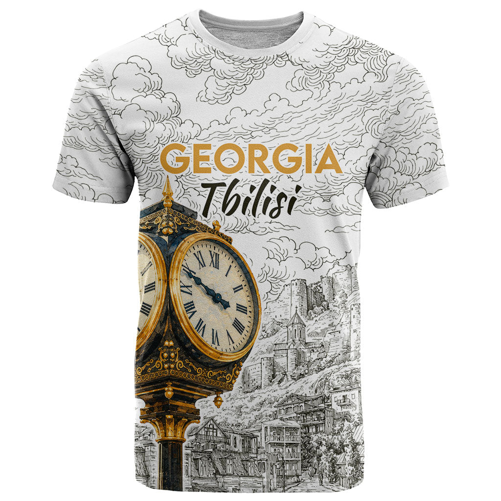 Georgia Tbilisi Clock Tower T Shirt Kartlis Deda Vintage Sketch Style