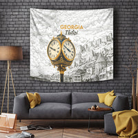 Georgia Tbilisi Clock Tower Tapestry Kartlis Deda Vintage Sketch Style