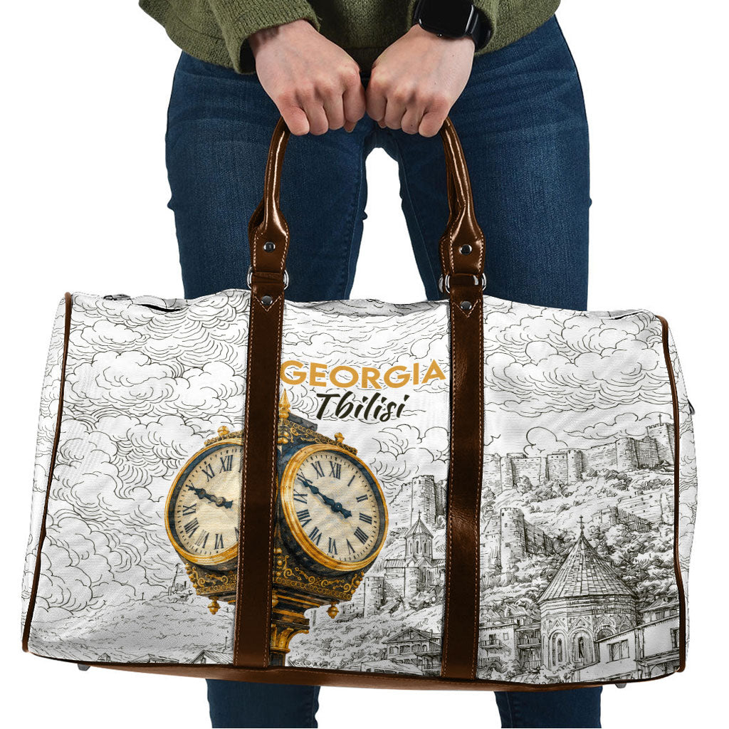Georgia Tbilisi Clock Tower Travel Bag Kartlis Deda Vintage Sketch Style