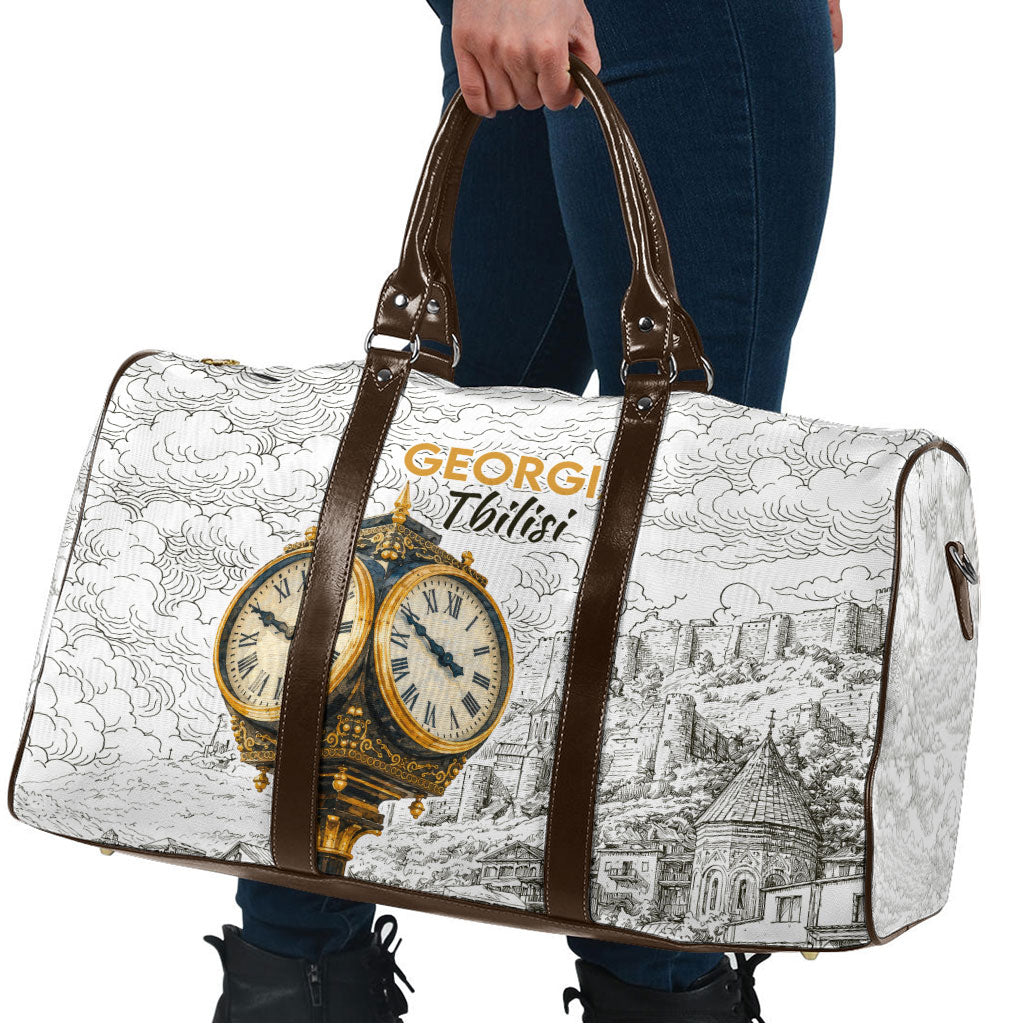 Georgia Tbilisi Clock Tower Travel Bag Kartlis Deda Vintage Sketch Style