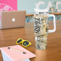 Georgia Tbilisi Clock Tower Tumbler With Handle Kartlis Deda Vintage Sketch Style