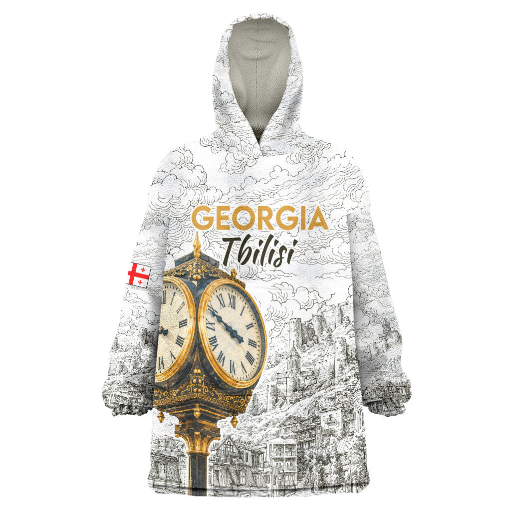 Georgia Tbilisi Clock Tower Wearable Blanket Hoodie Kartlis Deda Vintage Sketch Style