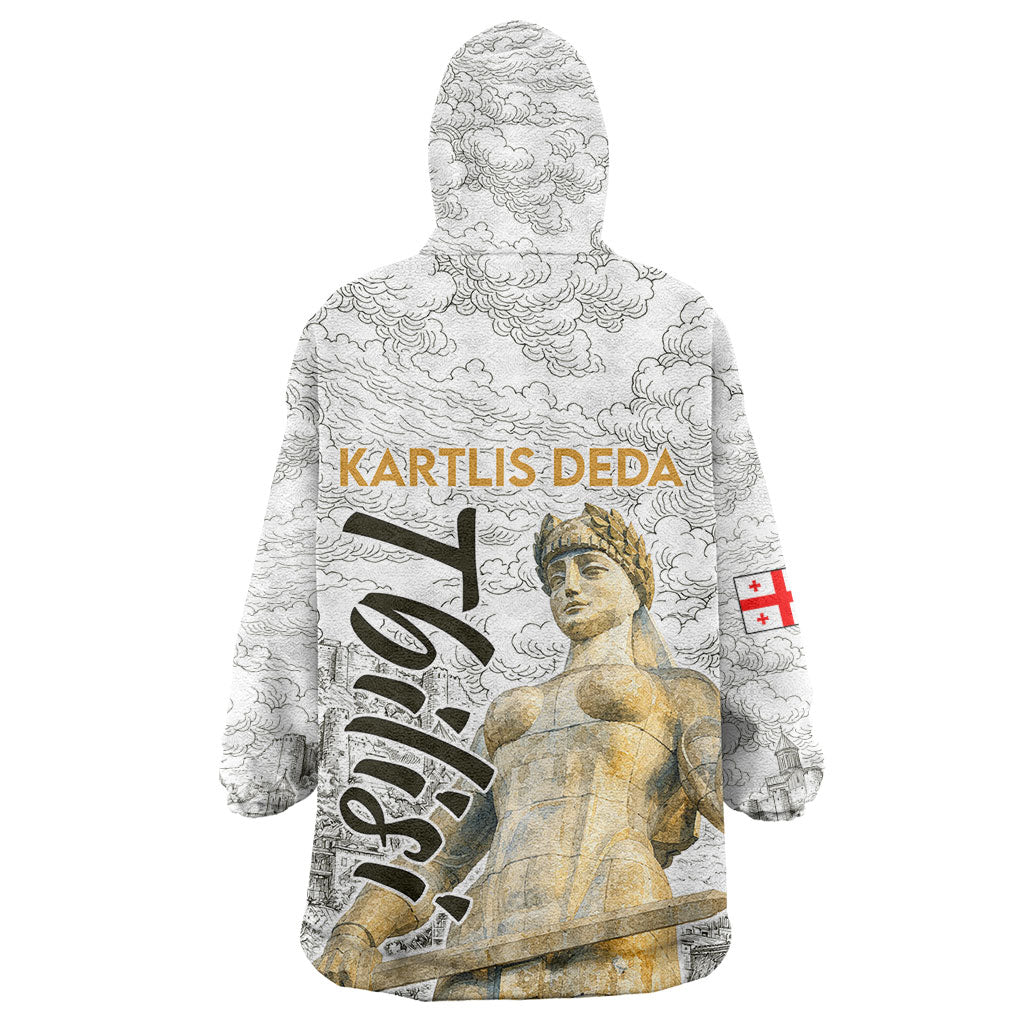 Georgia Tbilisi Clock Tower Wearable Blanket Hoodie Kartlis Deda Vintage Sketch Style