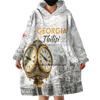 Georgia Tbilisi Clock Tower Wearable Blanket Hoodie Kartlis Deda Vintage Sketch Style
