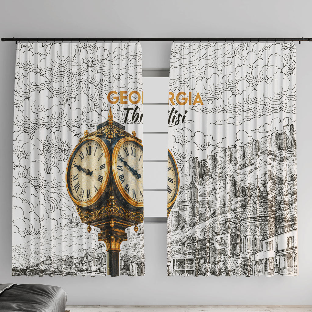 Georgia Tbilisi Clock Tower Window Curtain Kartlis Deda Vintage Sketch Style