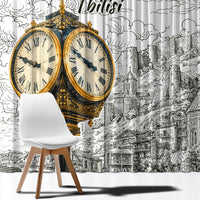 Georgia Tbilisi Clock Tower Window Curtain Kartlis Deda Vintage Sketch Style