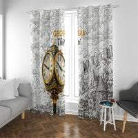 Georgia Tbilisi Clock Tower Window Curtain Kartlis Deda Vintage Sketch Style