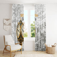 Georgia Tbilisi Clock Tower Window Curtain Kartlis Deda Vintage Sketch Style