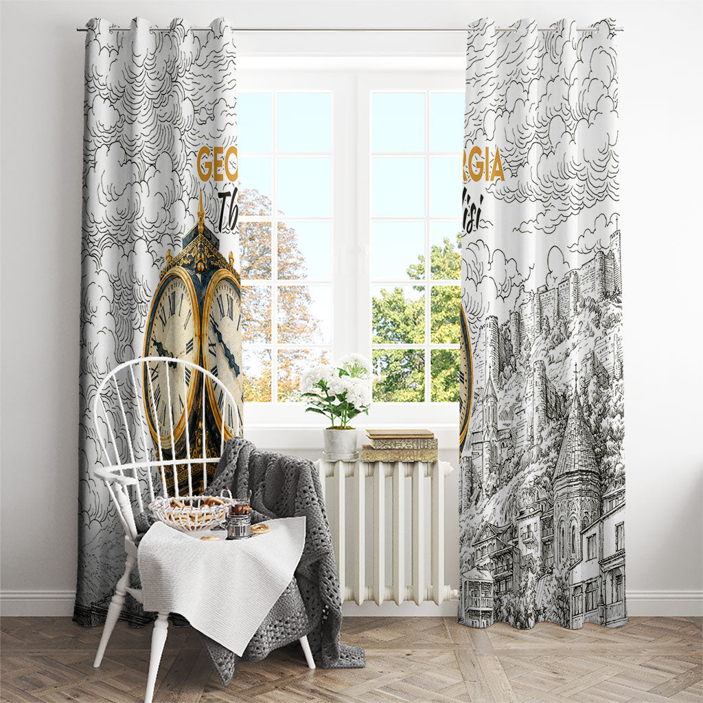 Georgia Tbilisi Clock Tower Window Curtain Kartlis Deda Vintage Sketch Style