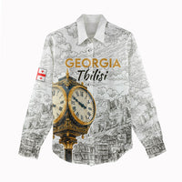 Georgia Tbilisi Clock Tower Women Casual Shirt Kartlis Deda Vintage Sketch Style