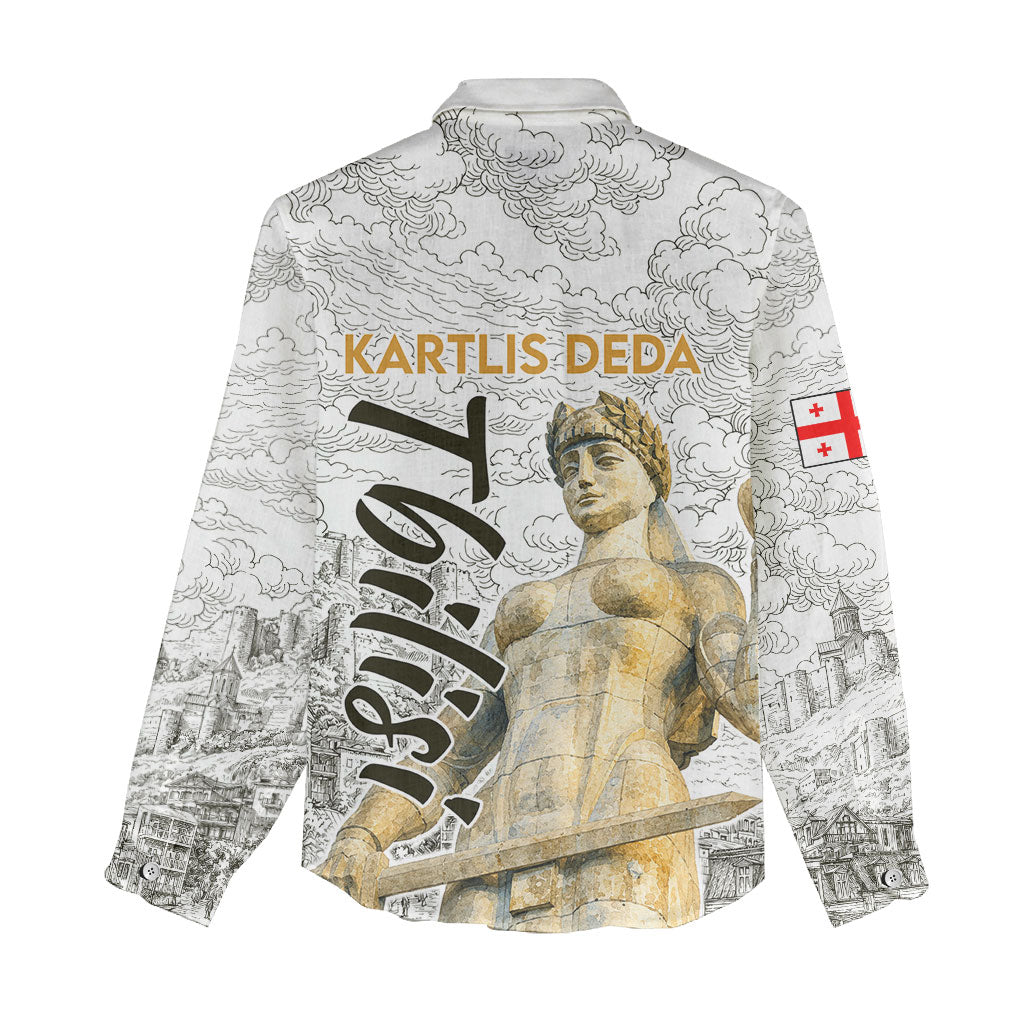Georgia Tbilisi Clock Tower Women Casual Shirt Kartlis Deda Vintage Sketch Style