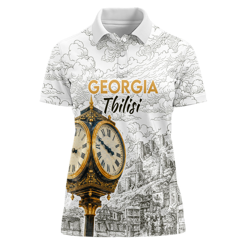 Georgia Tbilisi Clock Tower Women Polo Shirt Kartlis Deda Vintage Sketch Style
