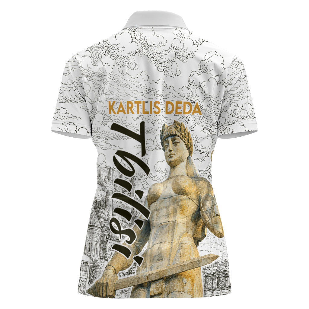 Georgia Tbilisi Clock Tower Women Polo Shirt Kartlis Deda Vintage Sketch Style