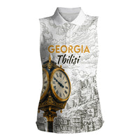 Georgia Tbilisi Clock Tower Women Sleeveless Polo Shirt Kartlis Deda Vintage Sketch Style