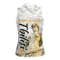 Georgia Tbilisi Clock Tower Women Sleeveless Polo Shirt Kartlis Deda Vintage Sketch Style
