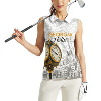 Georgia Tbilisi Clock Tower Women Sleeveless Polo Shirt Kartlis Deda Vintage Sketch Style