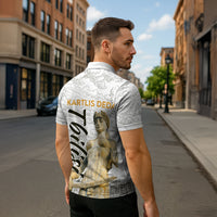 Georgia Tbilisi Clock Tower Zipper Polo Shirt Kartlis Deda Vintage Sketch Style