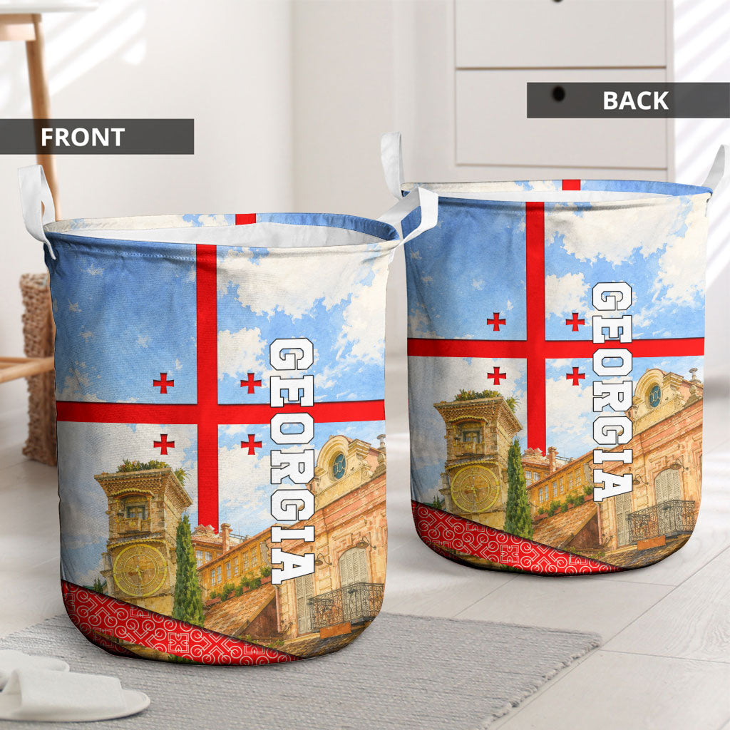 Georgia National Flag Laundry Basket Tbilisi Clock Tower Heritage Sky Art