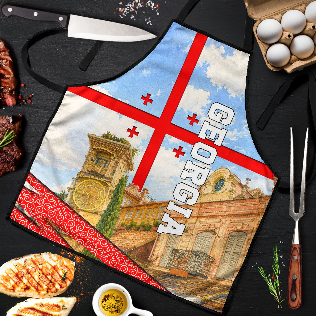 Georgia National Flag Apron Tbilisi Clock Tower Heritage Sky Art