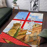 Georgia National Flag Area Rug Tbilisi Clock Tower Heritage Sky Art