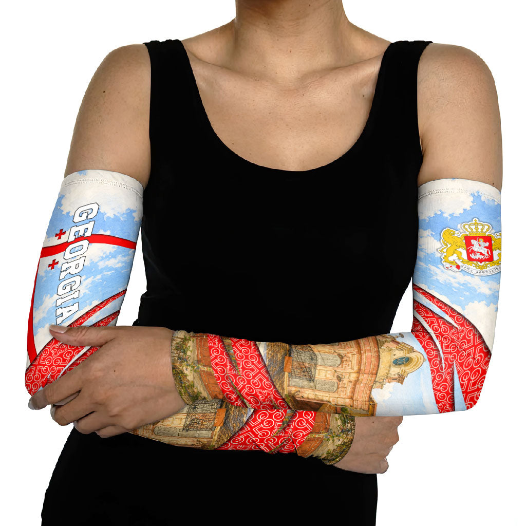 Georgia National Flag Arm Sleeves Tbilisi Clock Tower Heritage Sky Art