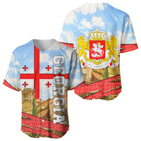 Georgia National Flag Baseball Jersey Tbilisi Clock Tower Heritage Sky Art